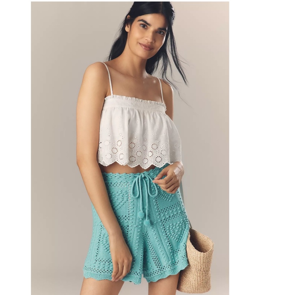 FARM Rio x Anthropologie Crochet Tie Shorts Size XS NWT Turquoise